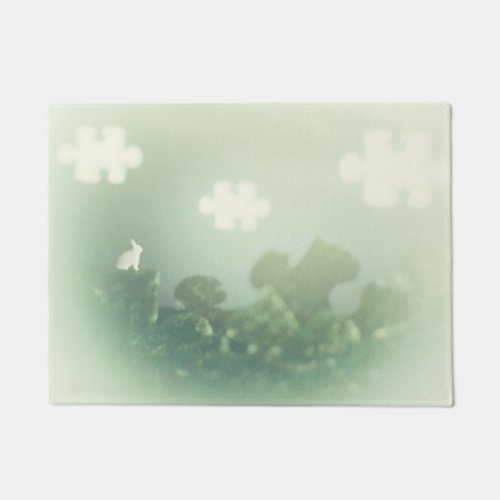 BUNNY Puzzle Land Jigsaw Clouds Grass Customizable Doormat