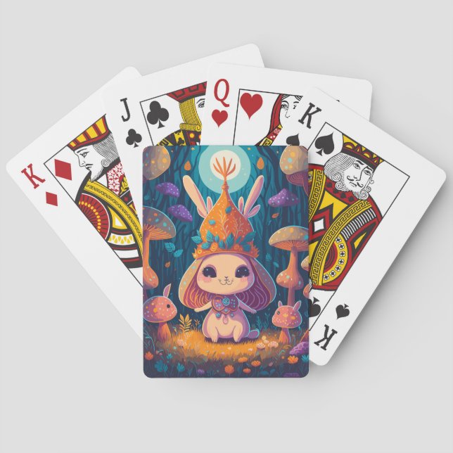Bunny Queen Fantasy Forest Illustration Poker Cards (Back)