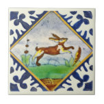 Bunny Rabbit 1650s Delft Polychrome Repro Ceramic Tile<br><div class="desc">From around 1650, this hand painted tile features a bold border and a diamond framed long-eared hopping rabbit. Available in 4.5 and 6 inch tiles as well as other items. Be sure to see our other Delft tiles - they look great when combined as a variety of mix and match...</div>