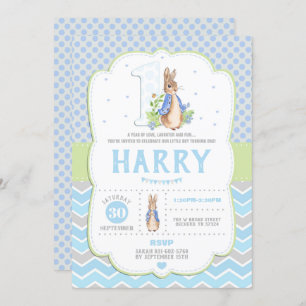 Bunny Rabbit 1st Birthday Invitations Boys