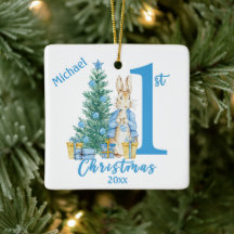 Bunny  Rabbit 1st First Blue Personalized Holiday