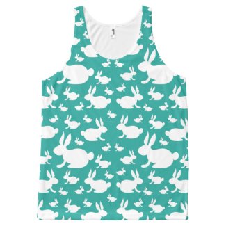 Bunny Rabbit Allover Tank Top Teal and White