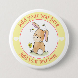 Bunny Rabbit And Bees Personalized Button