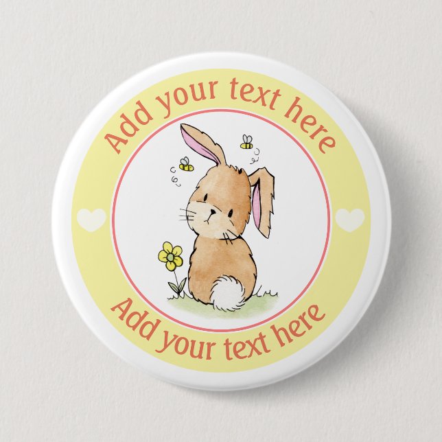 Bunny Rabbit And Bees Personalized Button (Front)