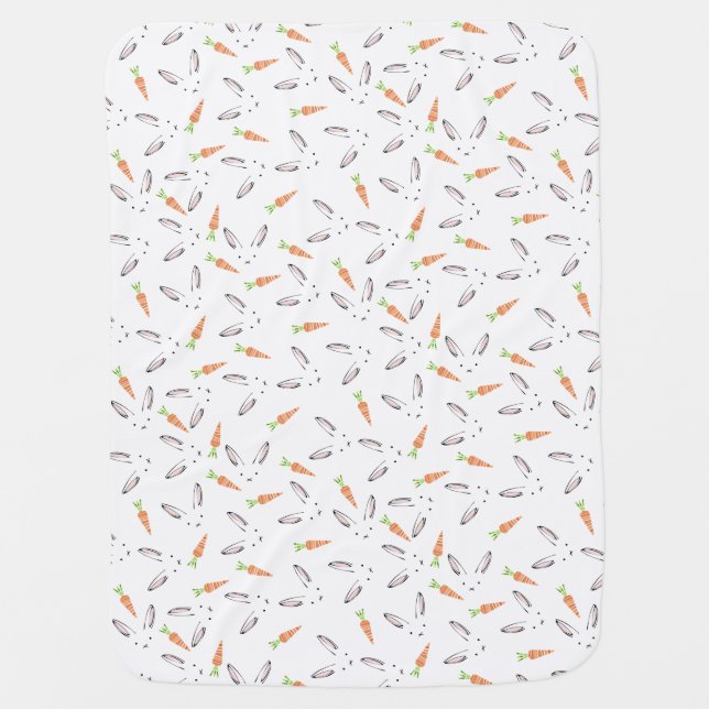 Bunny Rabbit and Carrot Pattern Baby Blanket (Front)