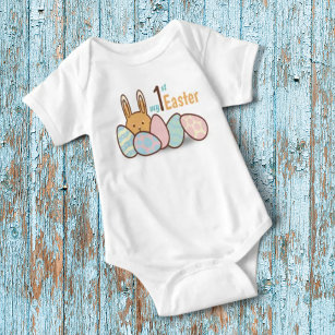 Bunny Rabbit and Eggs My 1st Easter Personalized  Baby Bodysuit