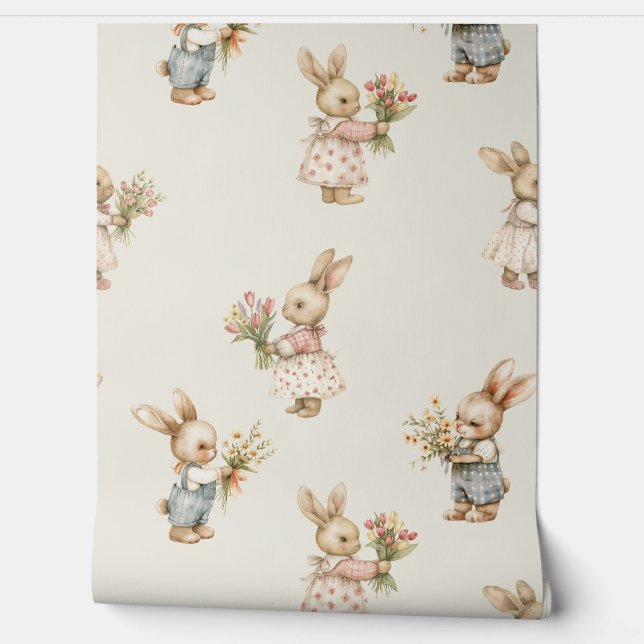 Bunny Rabbit and Flowers Wallpaper (Unrolling)