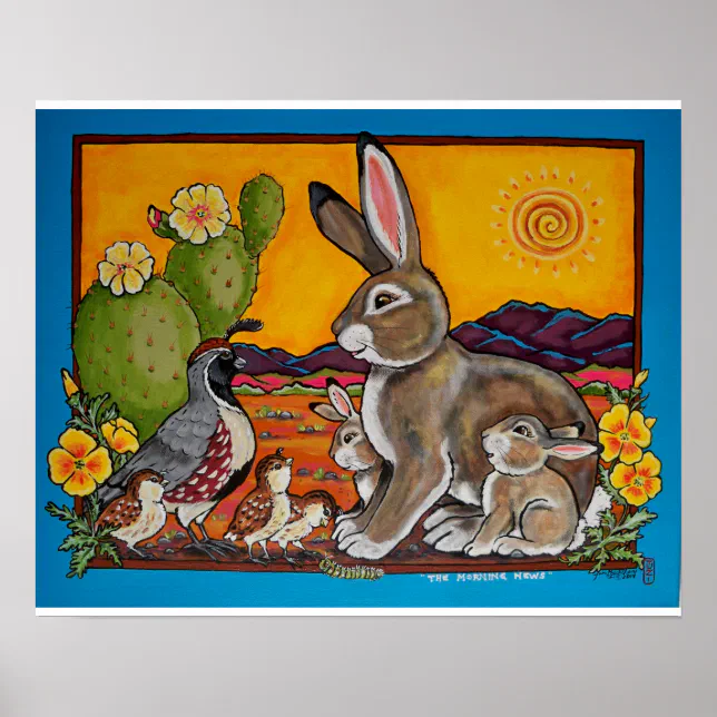 Bunny Rabbit and Quail Families Southwest Poster | Zazzle