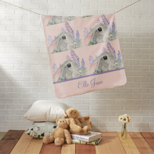 Bunny Rabbit and Spring Flowers Baby Blanket