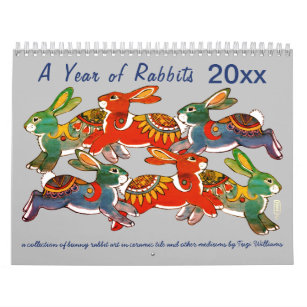 Bunny Rabbit Any Year Colorful Unique Bunny Art Calendar