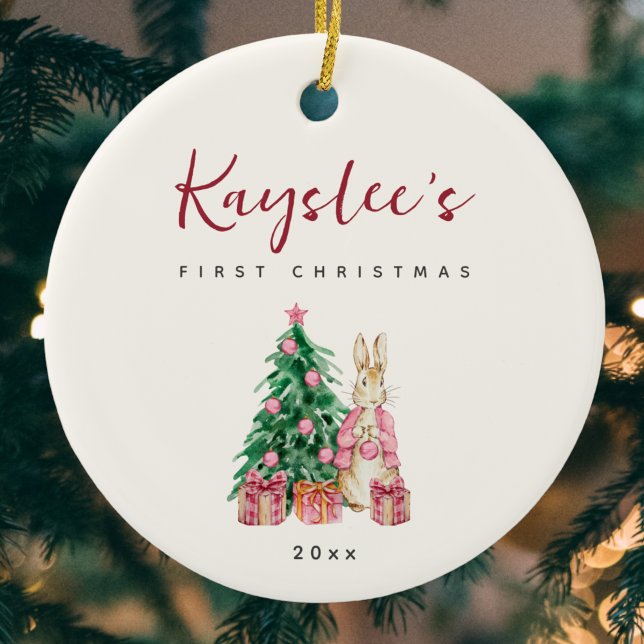 Bunny Rabbit Baby First Christmas Ceramic Ornament (Creator Uploaded)