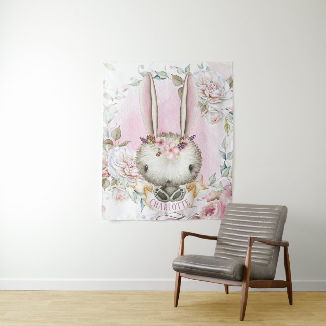 Bunny Rabbit Baby Girl Banner Backdrop Wall Art (In Situ)