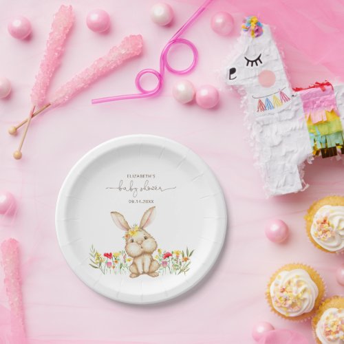 Bunny Rabbit Baby Girl Shower Paper Plates