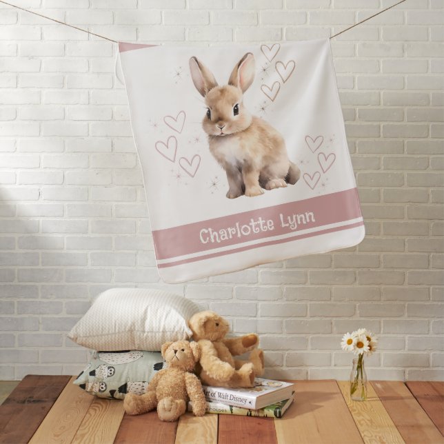 Bunny Rabbit Baby Name Pink  Baby Blanket (In Situ)