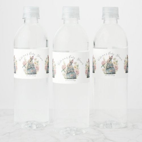 Bunny Rabbit Baby Personalized Name Girl Shower Water Bottle Label