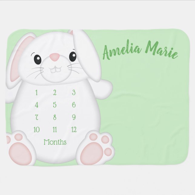 Bunny Rabbit Baby Shower Baby Blanket (Horizontal)