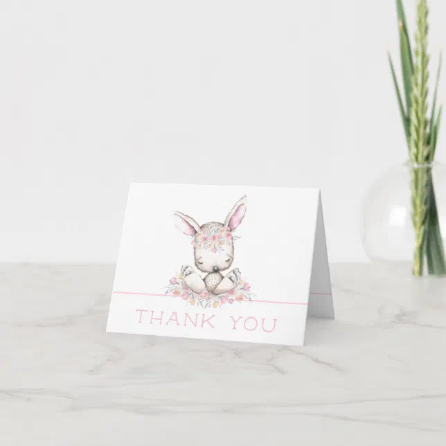 Bunny Rabbit Baby Shower Baby Girl Thank You Cards | Zazzle