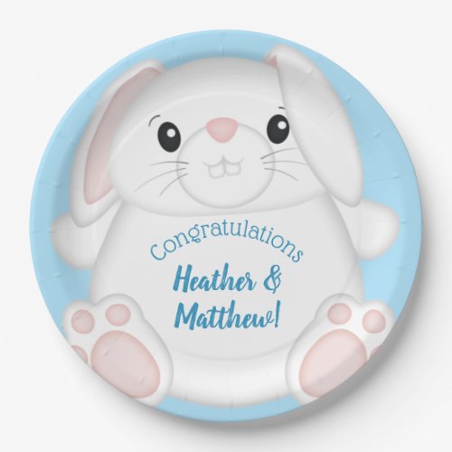 Bunny Rabbit Baby Shower Blue Paper Plates