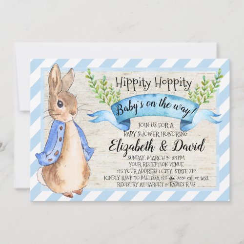 Bunny Rabbit Baby Shower Boy Blue Easter Spring Invitation