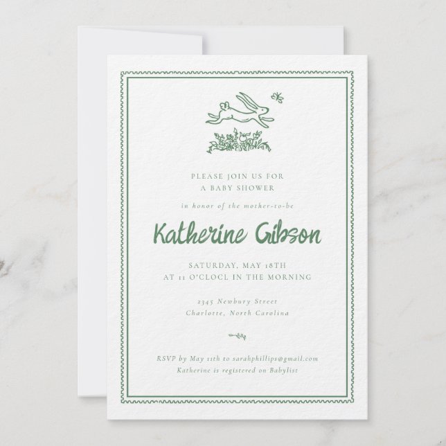 Bunny Rabbit Baby Shower Invitation (Front)