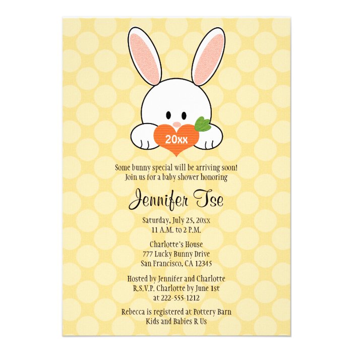 Bunny Rabbit Baby Shower Invitations Yellow