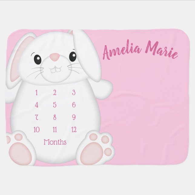 Bunny Rabbit Baby Shower Pink Baby Blanket (Horizontal)