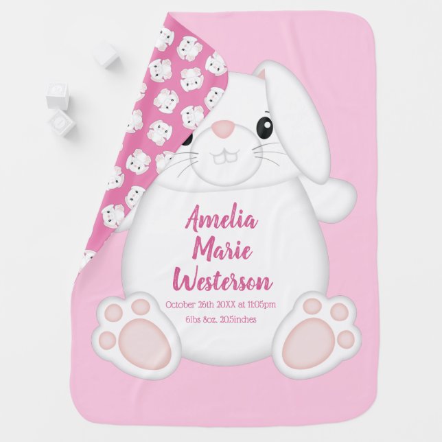 Bunny Rabbit Baby Shower Pink Blanket (In Situ)