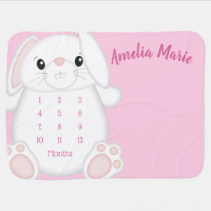 Bunny Rabbit Baby Shower Pink Blanket