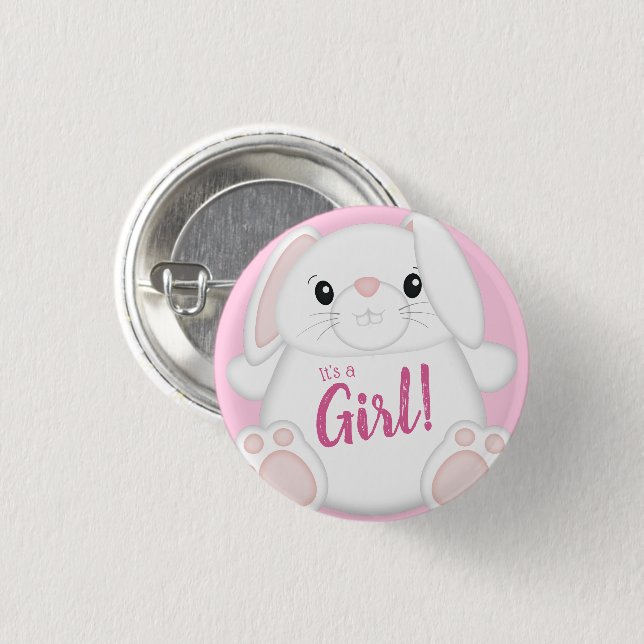 Bunny Rabbit Baby Shower Pink Button (Front & Back)