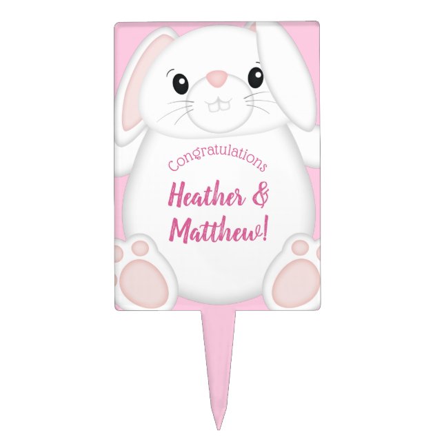 Bunny Rabbit Baby Shower Pink Cake Topper (Front)