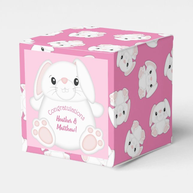 Bunny Rabbit Baby Shower Pink Favor Boxes (Front Side)