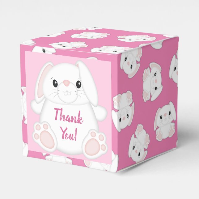 Bunny Rabbit Baby Shower Pink Favor Boxes (Front Side)