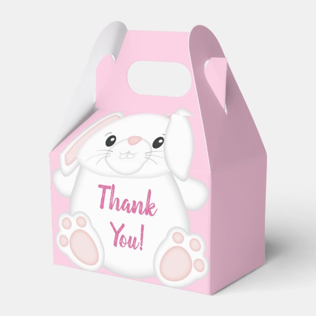 Bunny Rabbit Baby Shower Pink Favor Boxes (Front Side)
