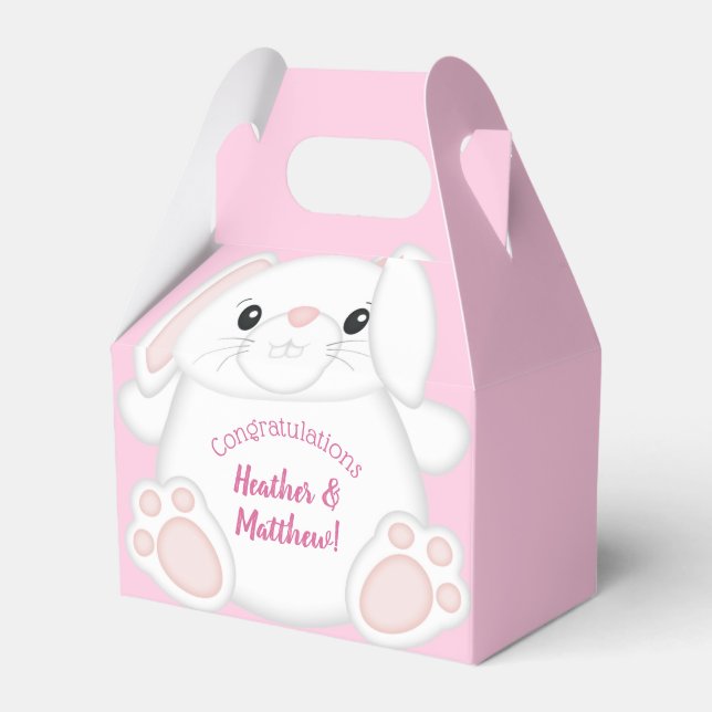 Bunny Rabbit Baby Shower Pink Favor Boxes (Front Side)