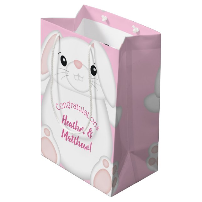 Bunny Rabbit Baby Shower Pink Medium Gift Bag (Back Angled)