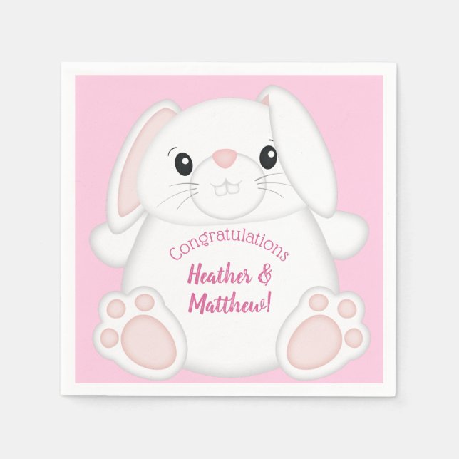 Bunny Rabbit Baby Shower Pink Napkins (Front)