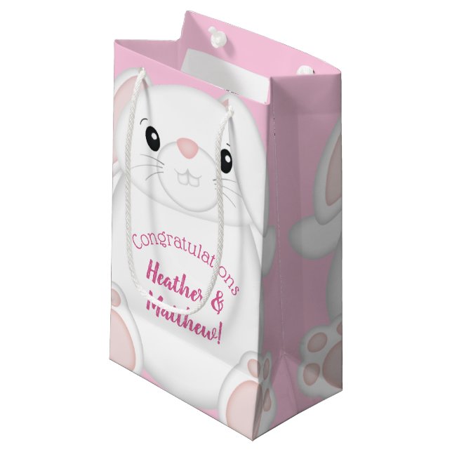 Bunny Rabbit Baby Shower Pink Small Gift Bag (Front Angled)