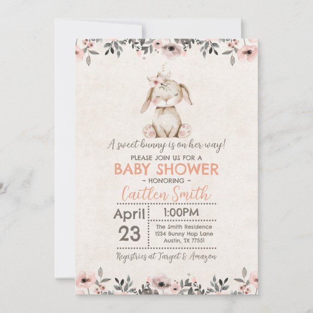Bunny Rabbit Baby Shower Sweet Girl Invitation (Front)