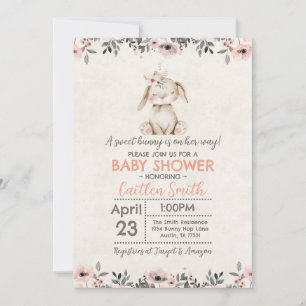 Bunny Rabbit Baby Shower Sweet Girl Invitation