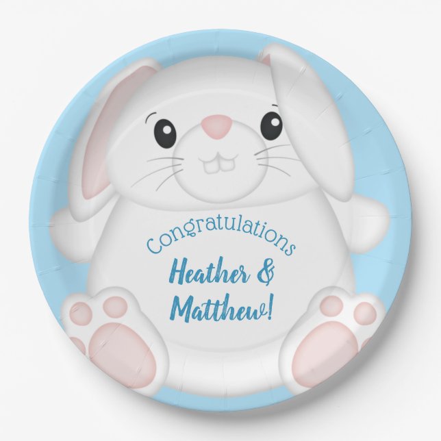 Bunny Rabbit Baby Shower Woodland Paper Plates (Front)