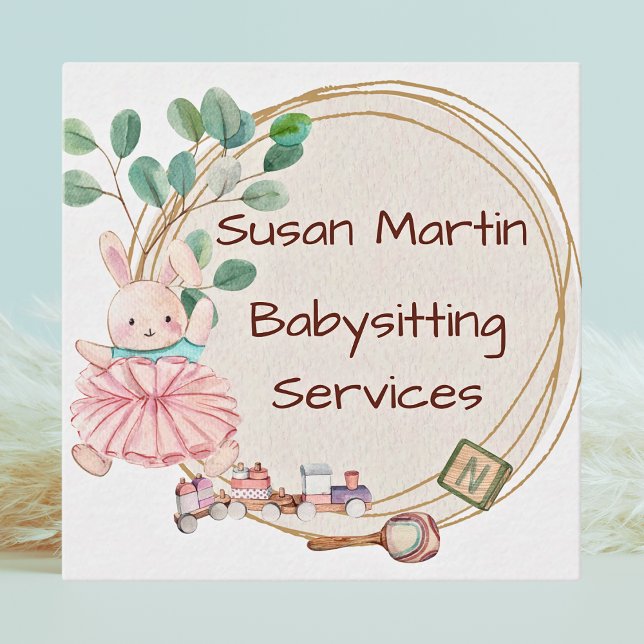Bunny Rabbit Ballerina Pink Babysitter  Square Business Card (Creator Uploaded)