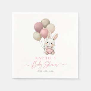 Bunny Rabbit Balloon Pink Baby Girl Shower Napkins