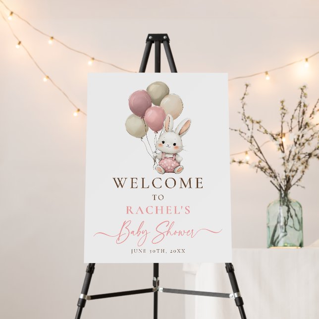 Bunny Rabbit Balloon Pink Baby Girl Shower Welcome Foam Board (In Situ (Stand))