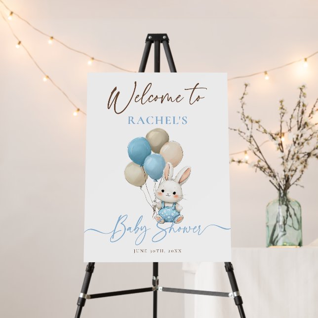 Bunny Rabbit Balloons Blue Baby Shower Welcome Foam Board (In Situ (Stand))