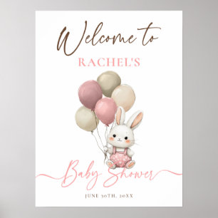 Bunny Rabbit Balloons Pink Baby Shower Welcome Poster