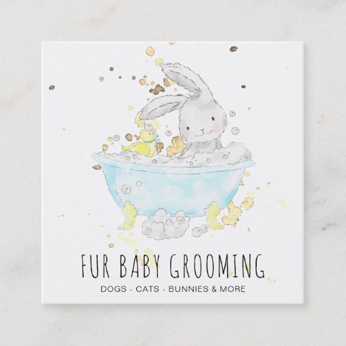  Bunny Rabbit Bath Tub Daycare Teacher Grooming Square Business Card