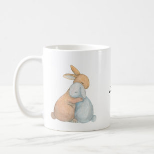 Bunny Rabbit Best Friends Hugging BFF custom name Coffee Mug
