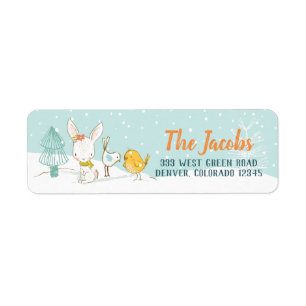Bunny Rabbit Birds Christmas Holiday Label