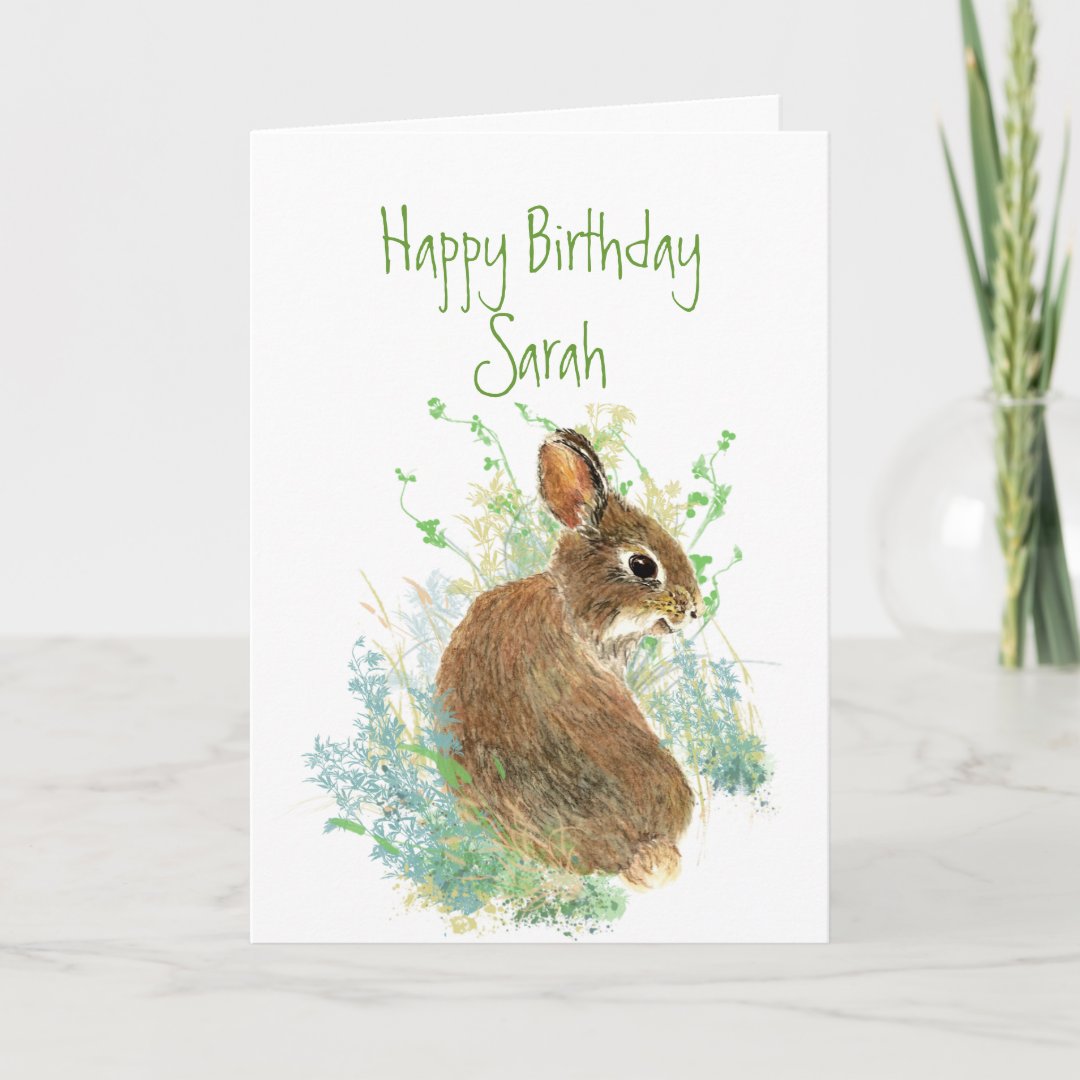 Bunny Rabbit Birthday Custom Name Animal Card | Zazzle