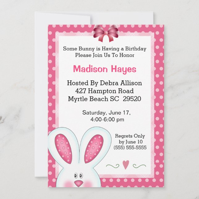 Bunny Rabbit Birthday Invitation (Front)